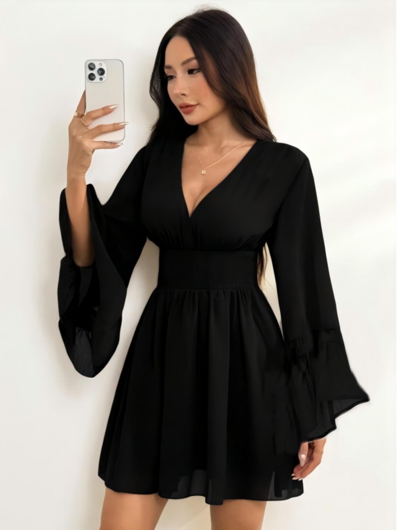 Women's Gothic Mini Dress with Lantern Sleeves & Belted Waist