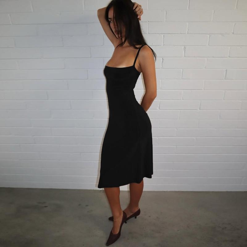 Bodycon Slip Dress - Sleeveless Backless Midi Dress for Women