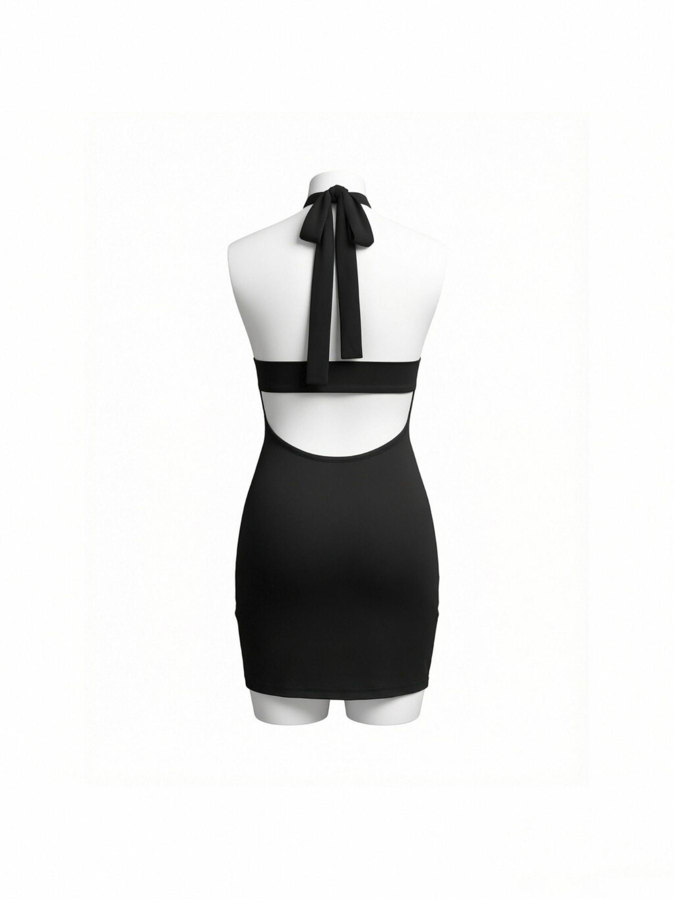 Halter Bodycon Mini Dress - Deep V Neck Summer Party Dress