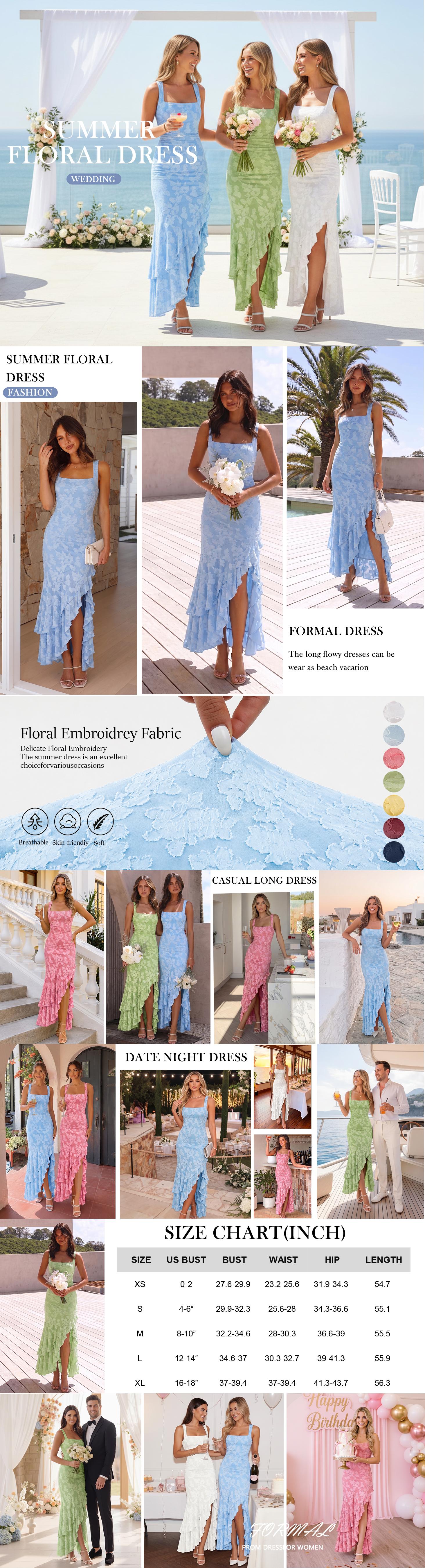 Floral Embroidery Mermaid Maxi Dress – Square Neck Gown