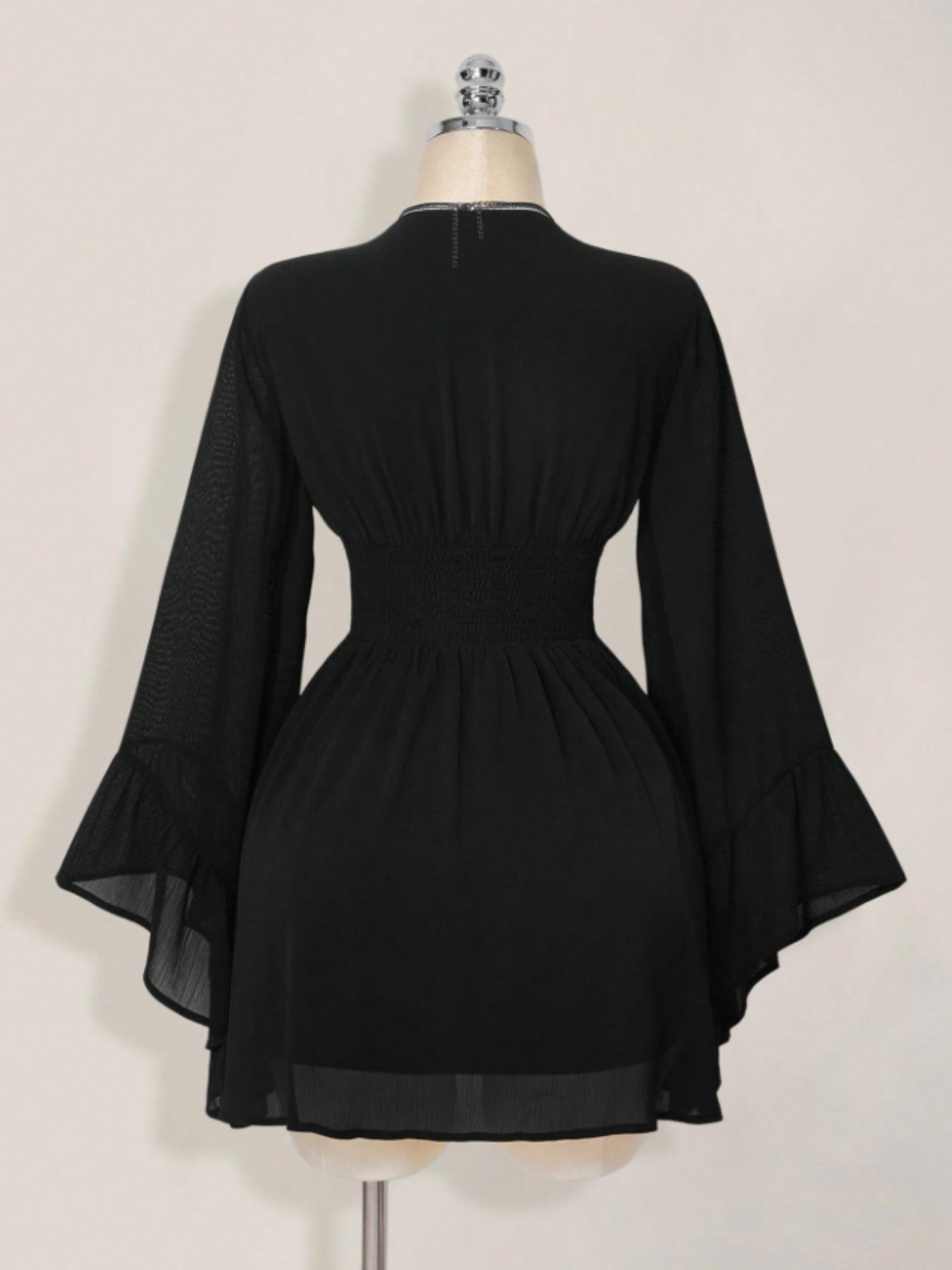 Women's Gothic Mini Dress with Lantern Sleeves & Belted Waist