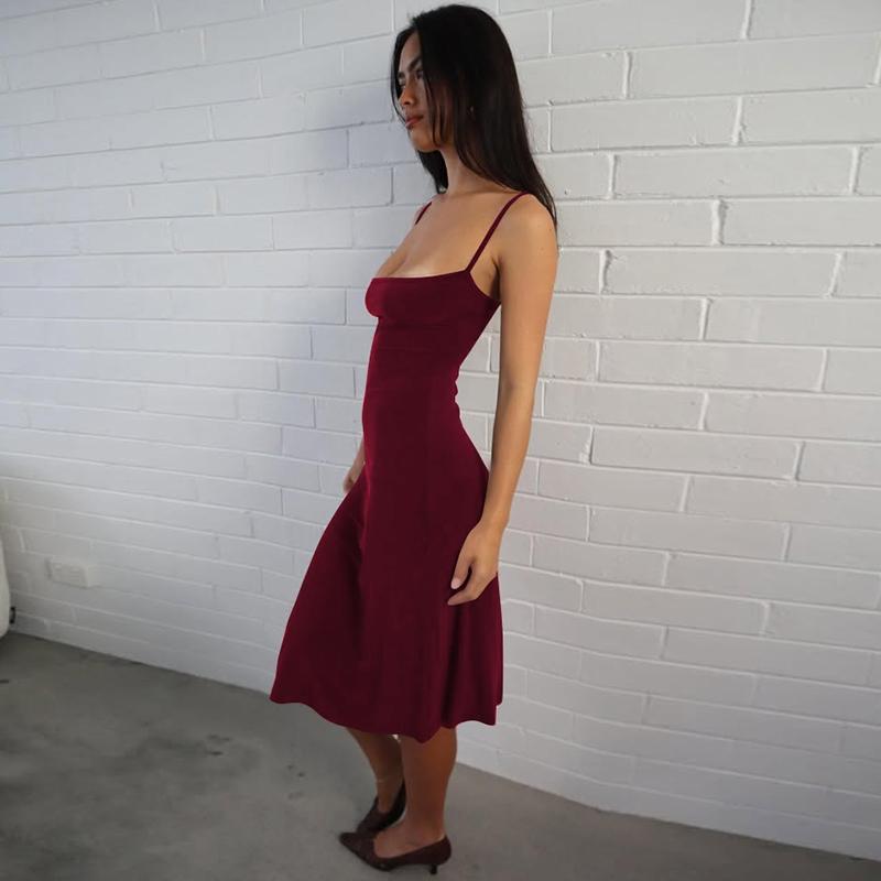 Bodycon Slip Dress - Sleeveless Backless Midi Dress for Women