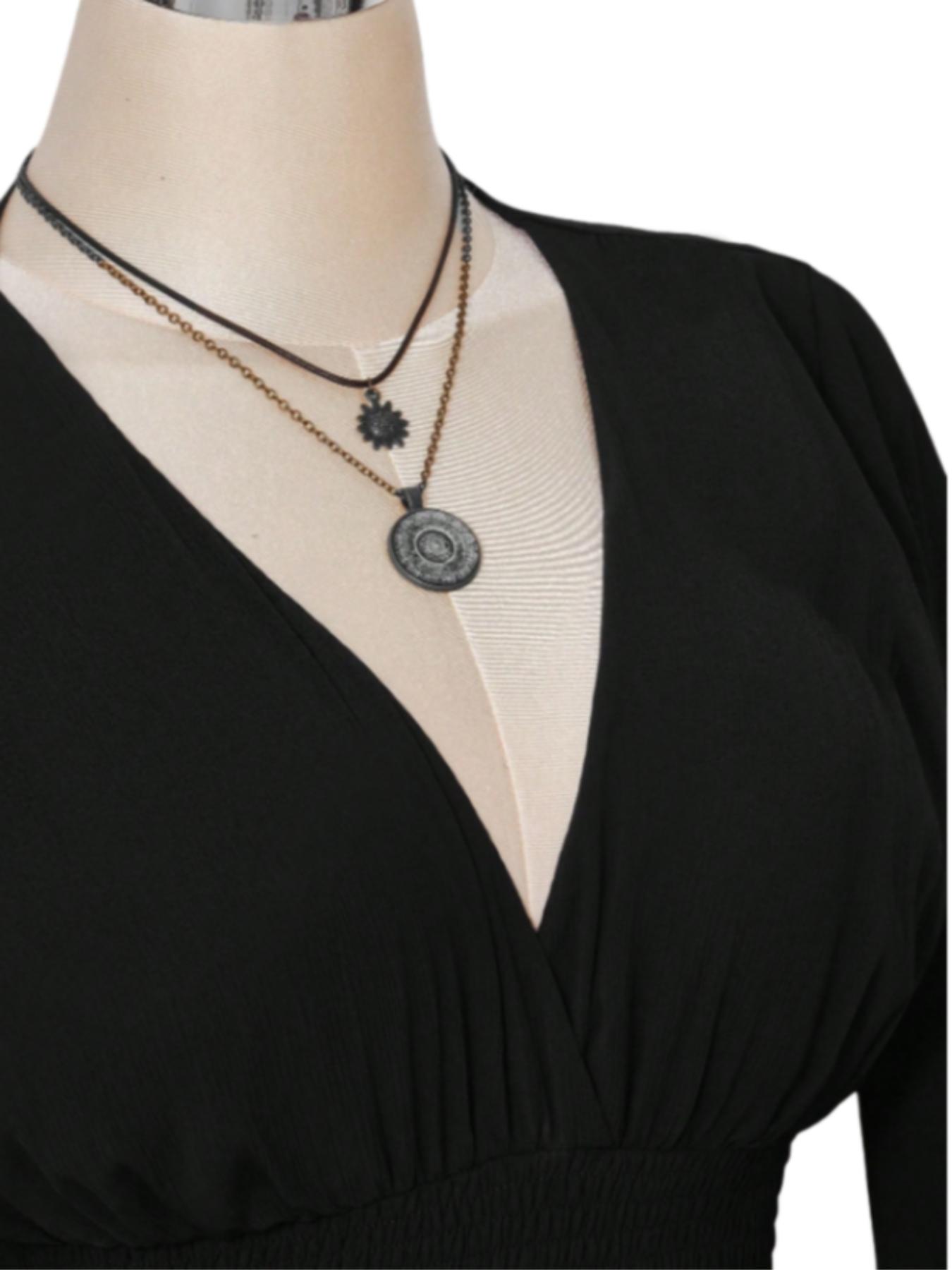 Women's Gothic Mini Dress with Lantern Sleeves & Belted Waist