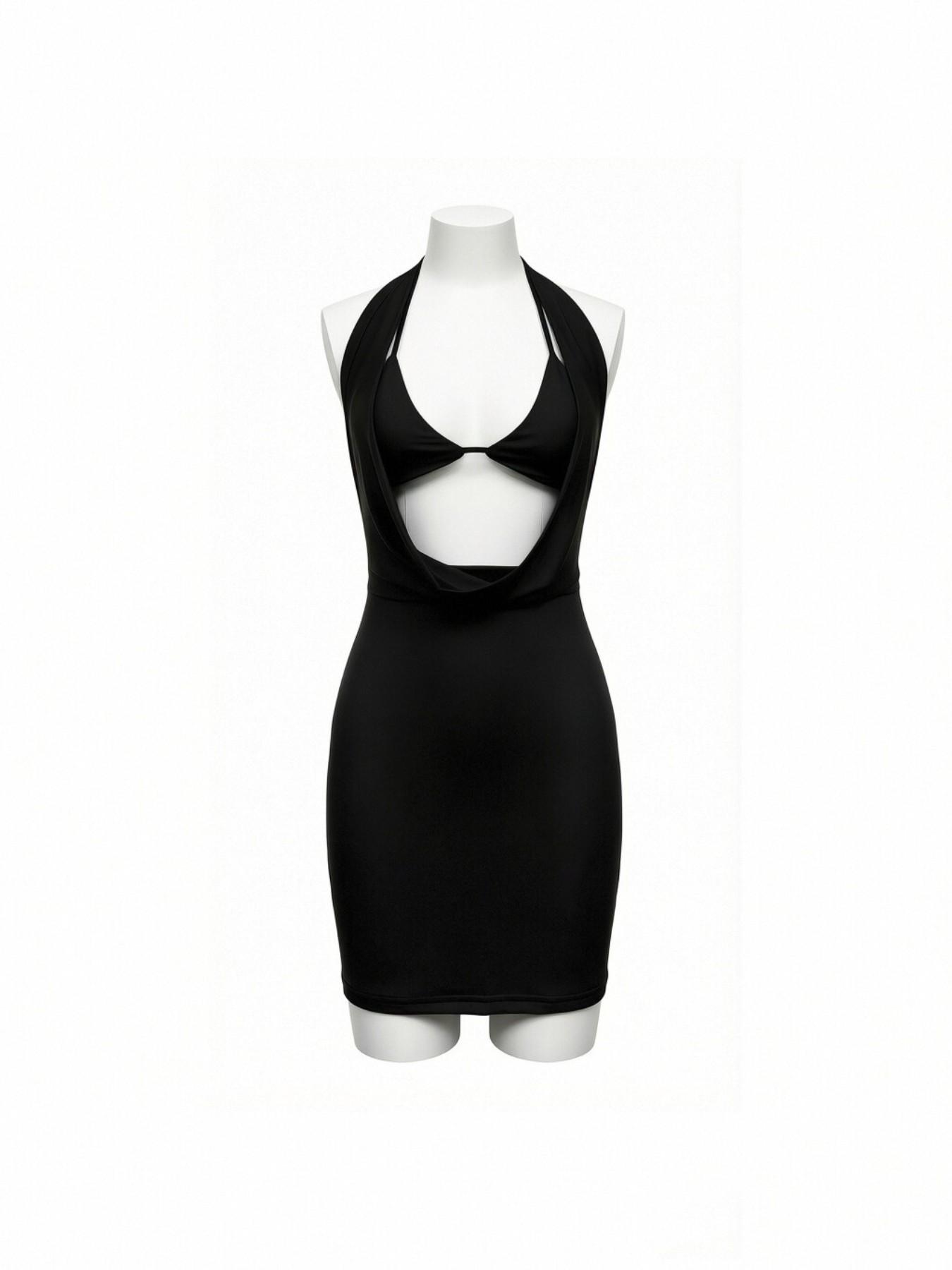 Halter Bodycon Mini Dress - Deep V Neck Summer Party Dress