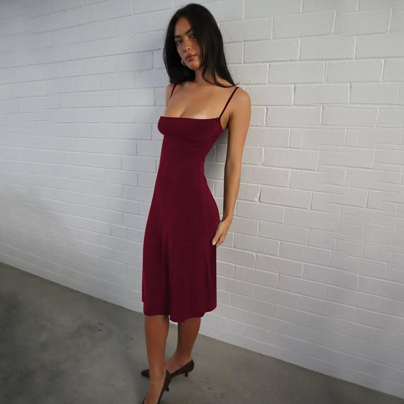 Bodycon Slip Dress - Sleeveless Backless Midi Dress for Women