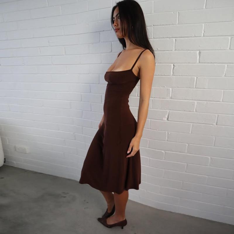 Bodycon Slip Dress - Sleeveless Backless Midi Dress for Women