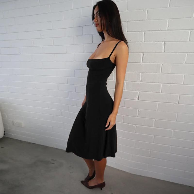 Bodycon Slip Dress - Sleeveless Backless Midi Dress for Women