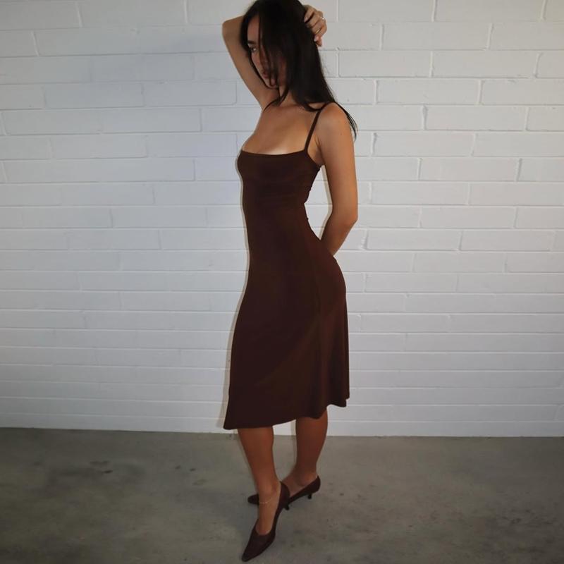 Bodycon Slip Dress - Sleeveless Backless Midi Dress for Women
