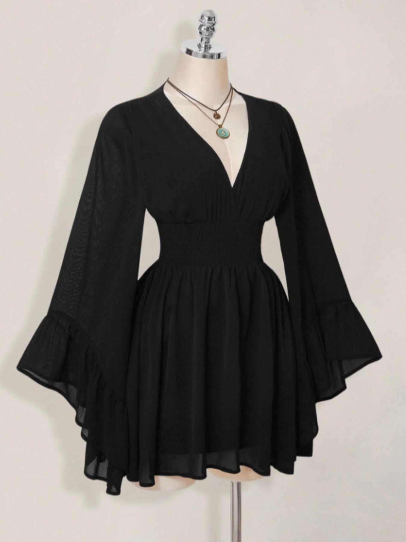 Women's Gothic Mini Dress with Lantern Sleeves & Belted Waist