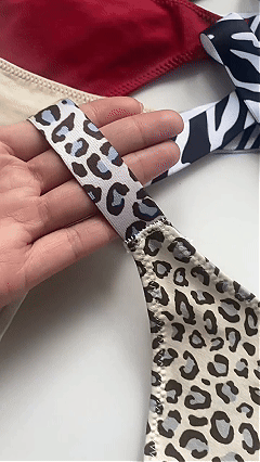 High-Cut Cotton Thong with Animal Print Straps
