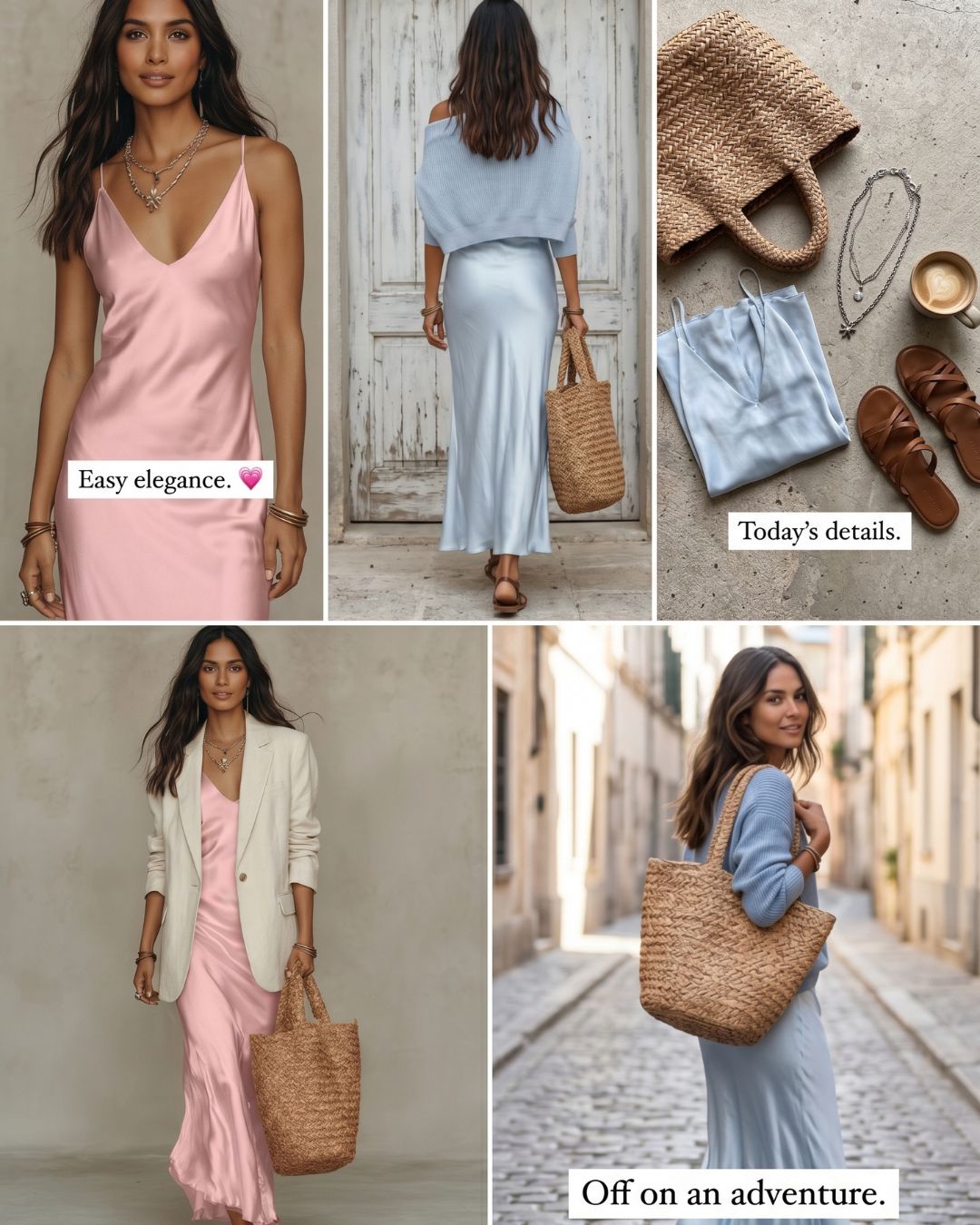 Knit & Satin Midi Skirt Set – Ivory Coordinated Ensemble