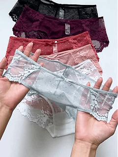 Sheer Dotted Mesh & Floral Lace Low-Rise Panties