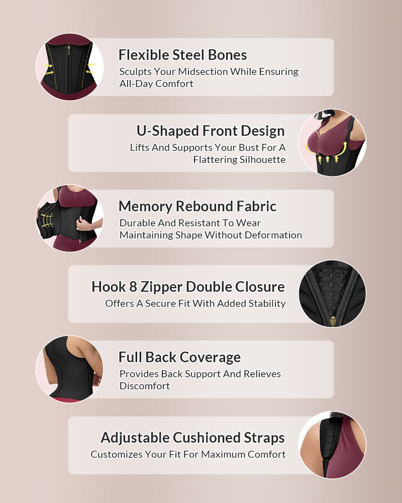Double Waistband Corset Waist Trainer with Steel Bones