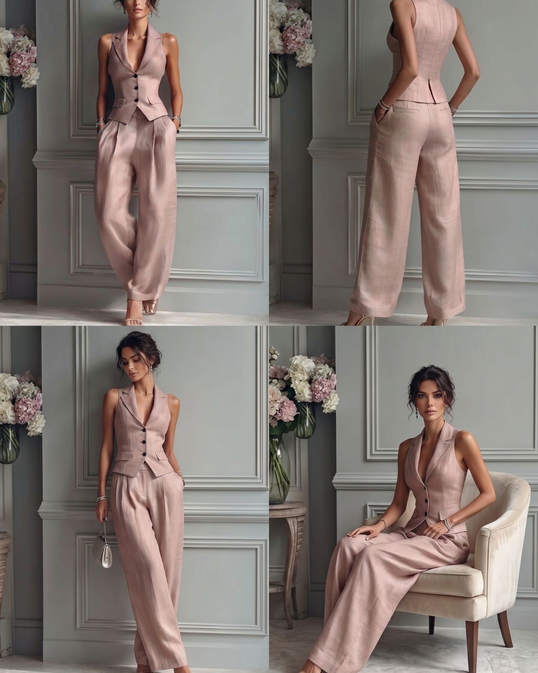 Tailored Waistcoat and Pleated Wide-Leg Pants Set