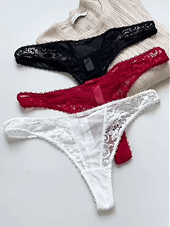 Sheer Mesh and Lace Thong Panty for Women