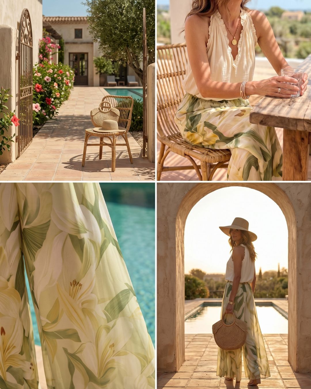 Floral Chiffon Halter Top and Wide Leg Pants Set – Boho Two-Piece