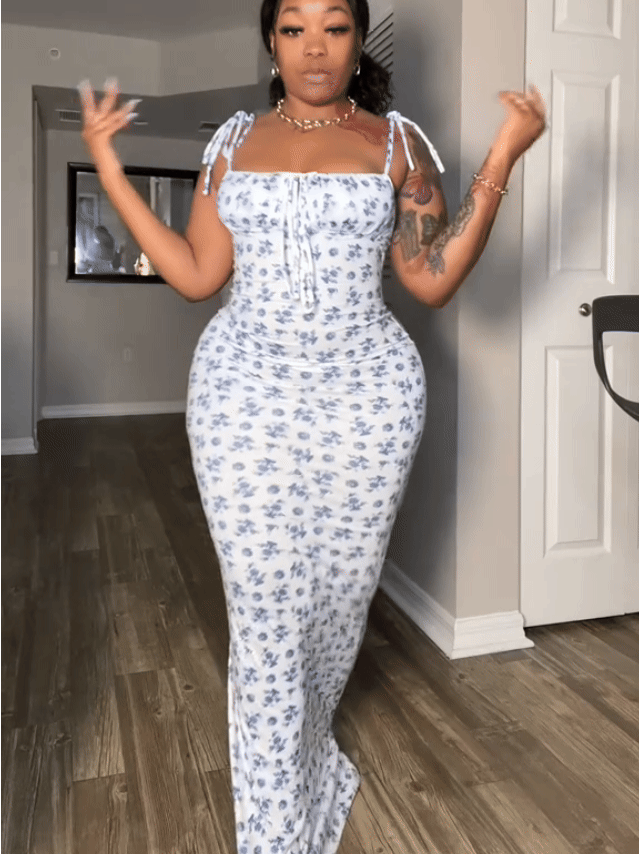 Floral Ruched Tie-Strap Maxi Dress – Bodycon Mermaid Fit
