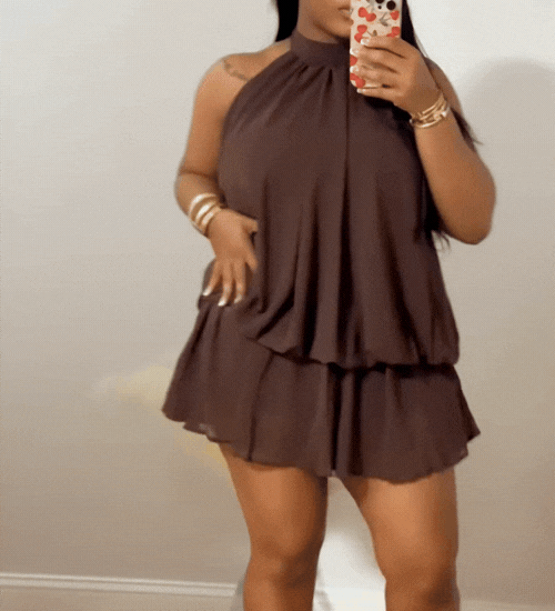 Halter Neck Ruffle Layered Mini Dress