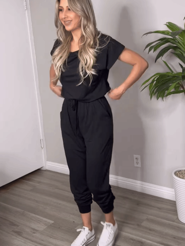 Off-Shoulder Short Sleeve Jumpsuit with Drawstring Waist