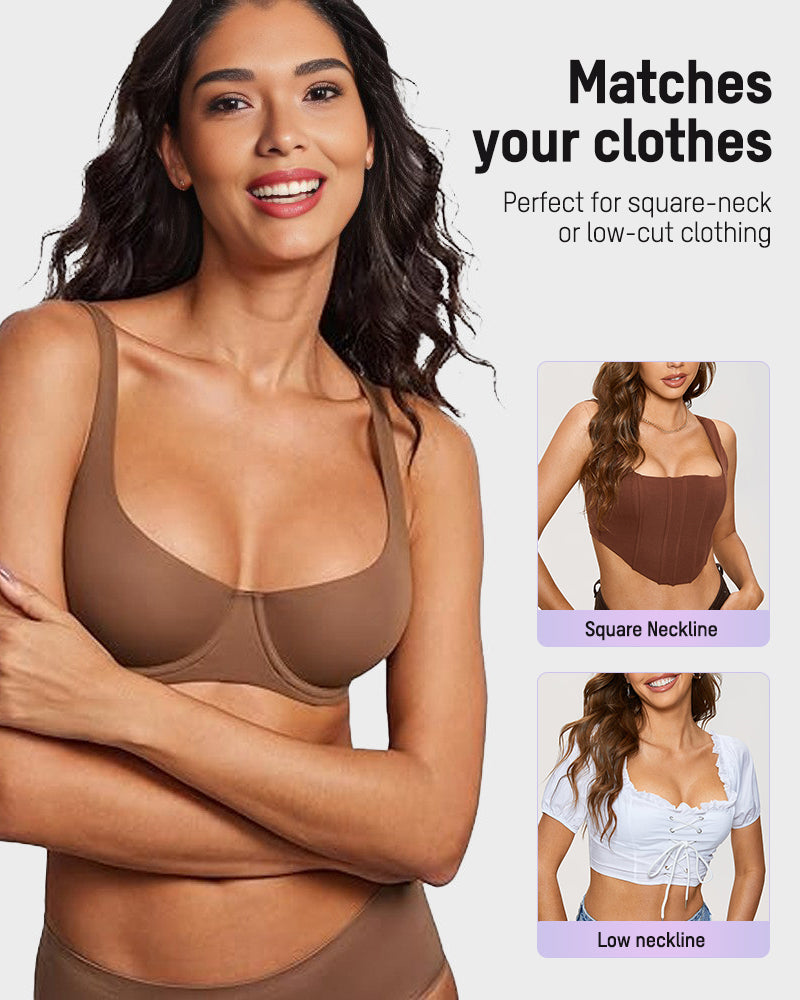 Underwire Seamless Balconette Bra with Wide Straps