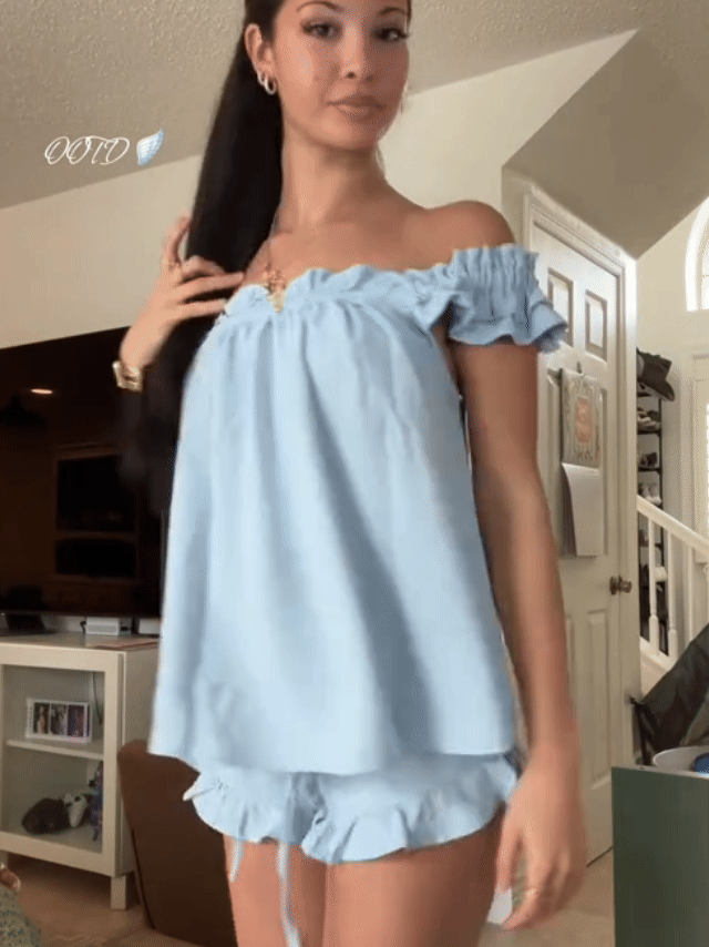 Wooden Ear Square Neck Pajama Set – Ruffle Two-Piece