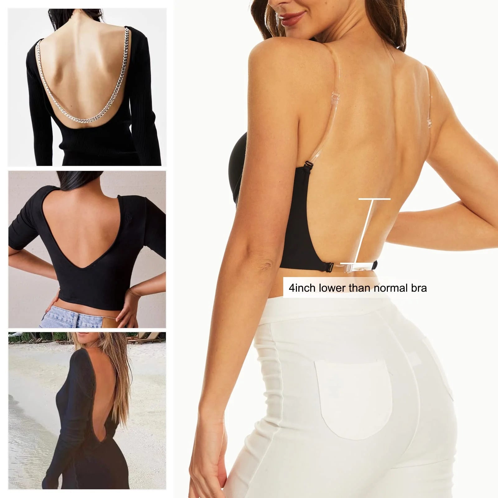 Low Cut U-Shape Backless Push Up Bra with Plunge Support