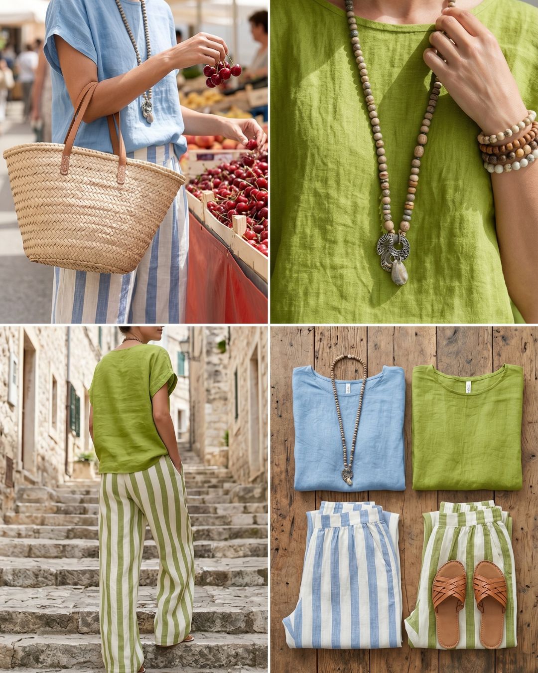 Cotton Linen Striped Two-Piece Set – Loose Fit Lounge Outfit