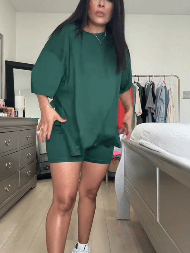 Oversized Tee & Biker Shorts Lounge Set – Viscose Pajama Set
