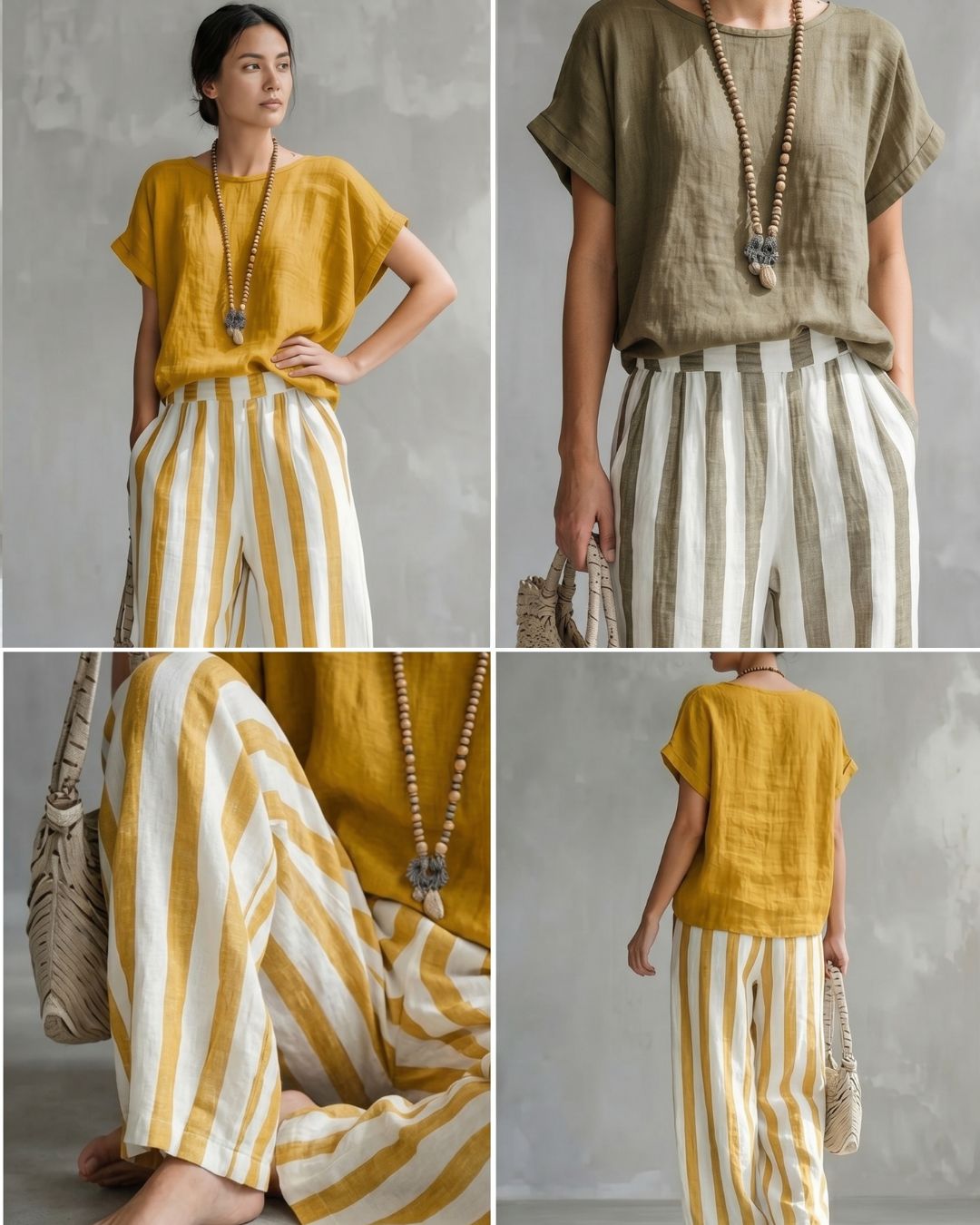 Cotton Linen Striped Two-Piece Set – Loose Fit Lounge Outfit