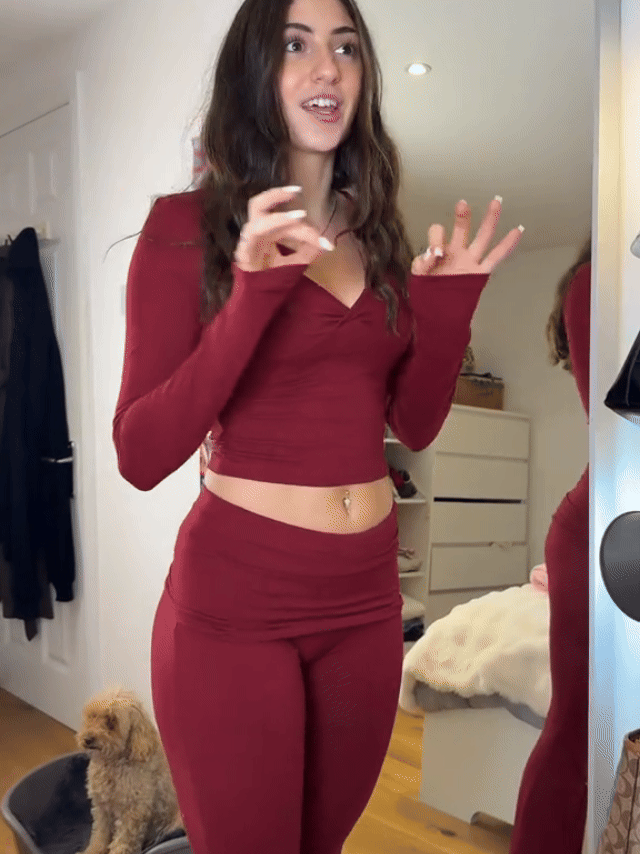 Slim-Fit V-Neck Crop Top and Pants Lounge Set