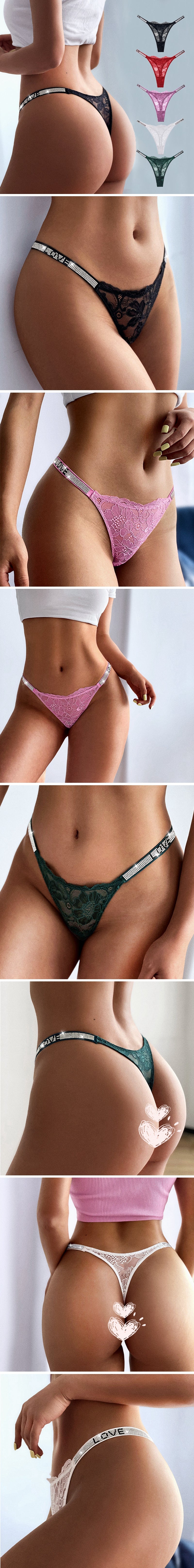 Lace Thong with Rhinestone Details – Lingerie Underwear