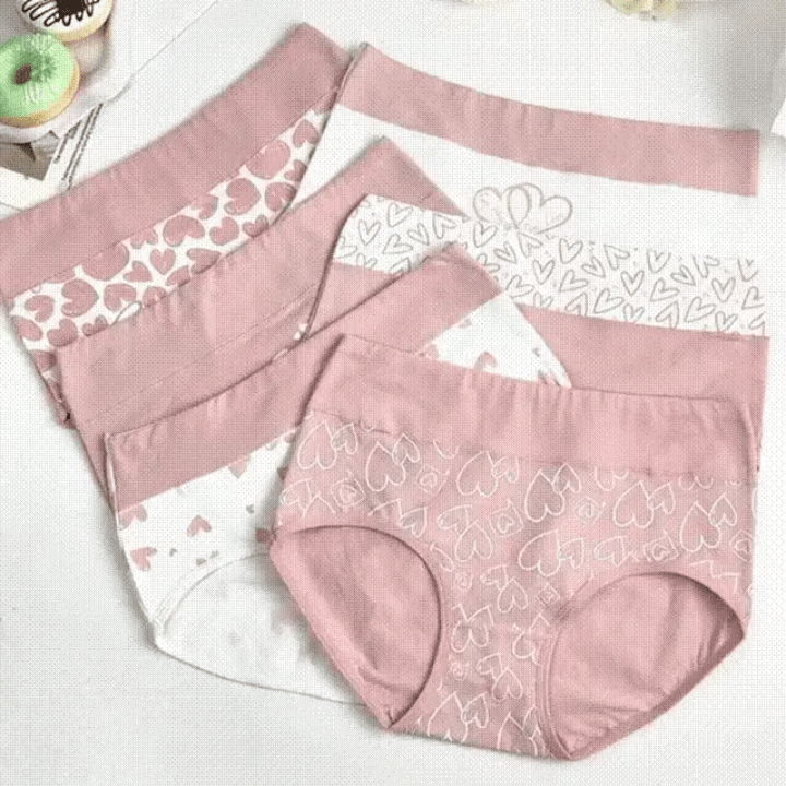 Heart Print Cotton Stretch Briefs for Women – 6 Pack