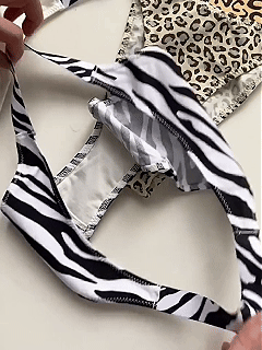 Pure Cotton High Leg Thong with Zebra Print Straps