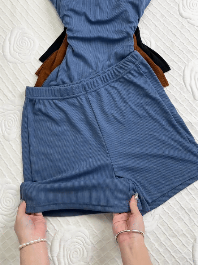 Ribbed Strapless Tube Top and Shorts Two-Piece Lounge Set