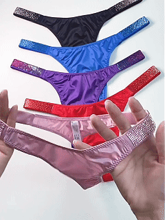 Gradient Rhinestone Thong Underwear with Low-Rise Fit