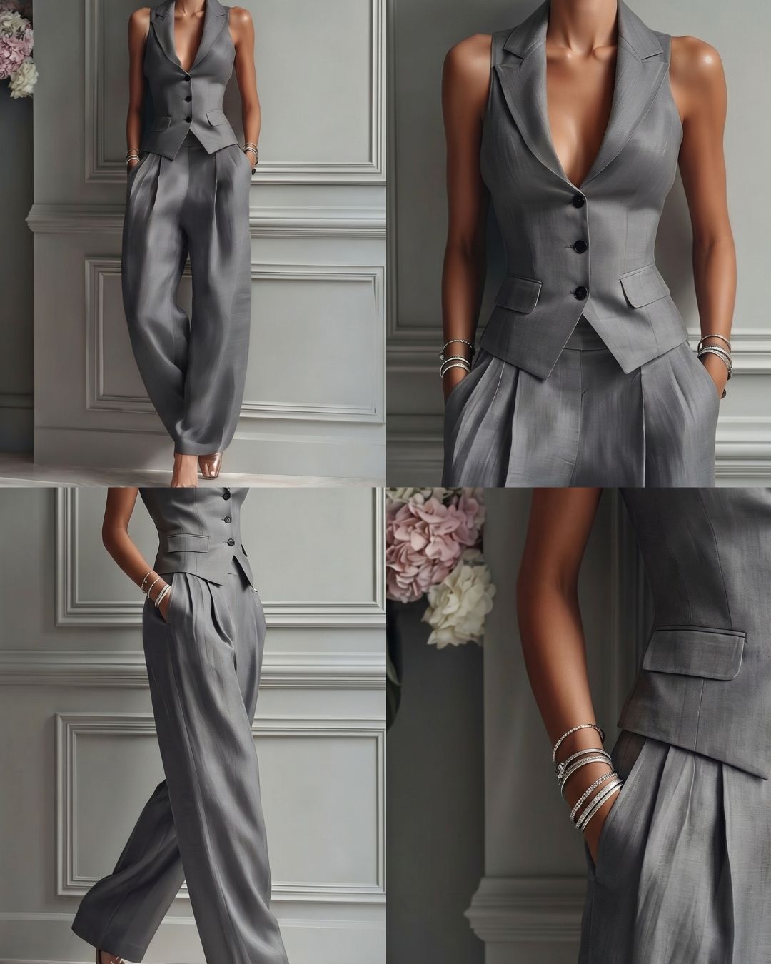 Tailored Waistcoat and Pleated Wide-Leg Pants Set